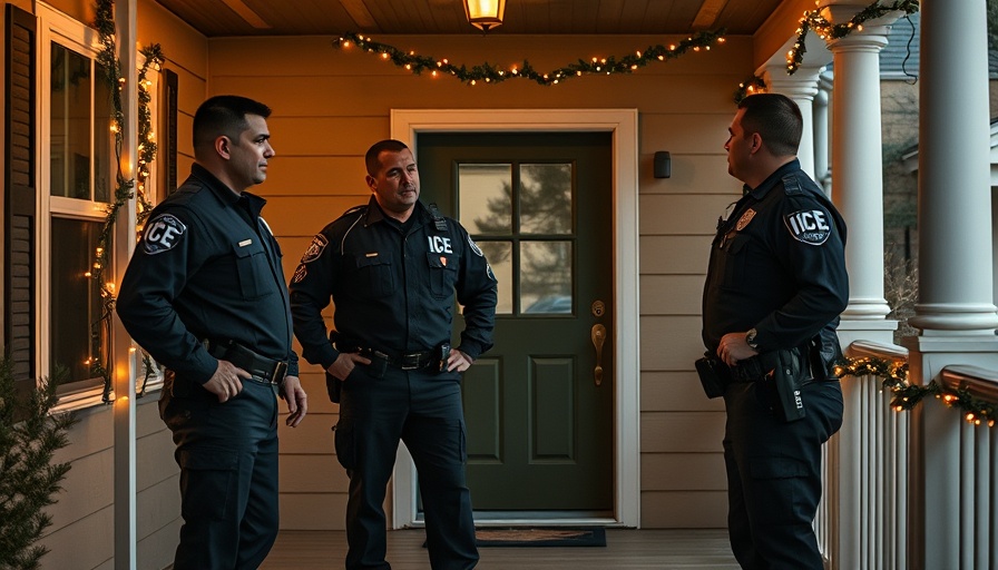 ICE officers on a decorated porch, illustrating immigration control, Vanishing Immigration Impact on Economy.