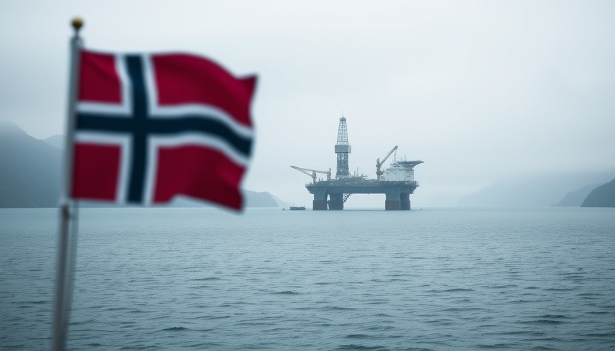 Norwegian oil platform with flag, showcasing the industry's connection to European capital markets.