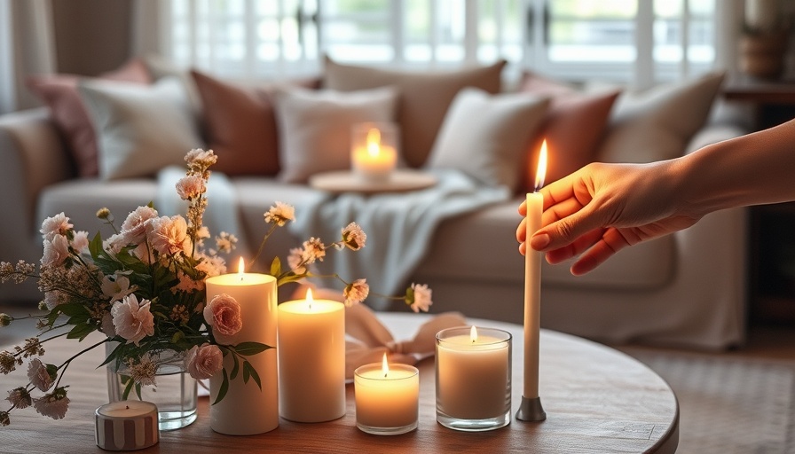 Clean and harmonious living space with candles and flowers.