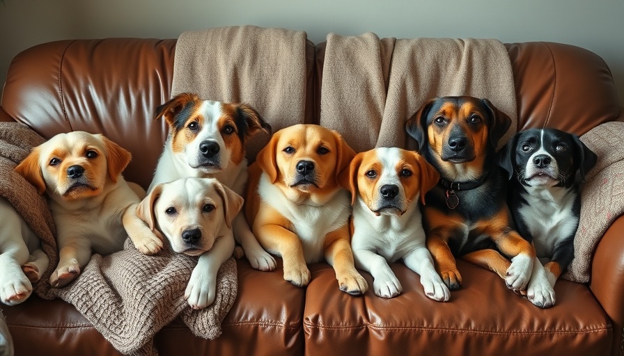 Relaxed dogs lounging on a sofa, cozy pet care while on vacation.