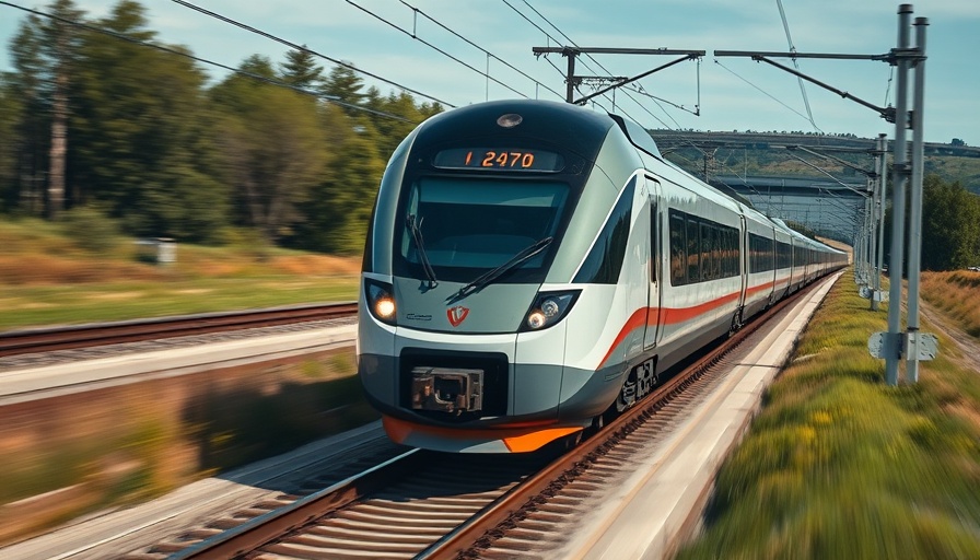 High-speed train showcasing greener travel options through the countryside.