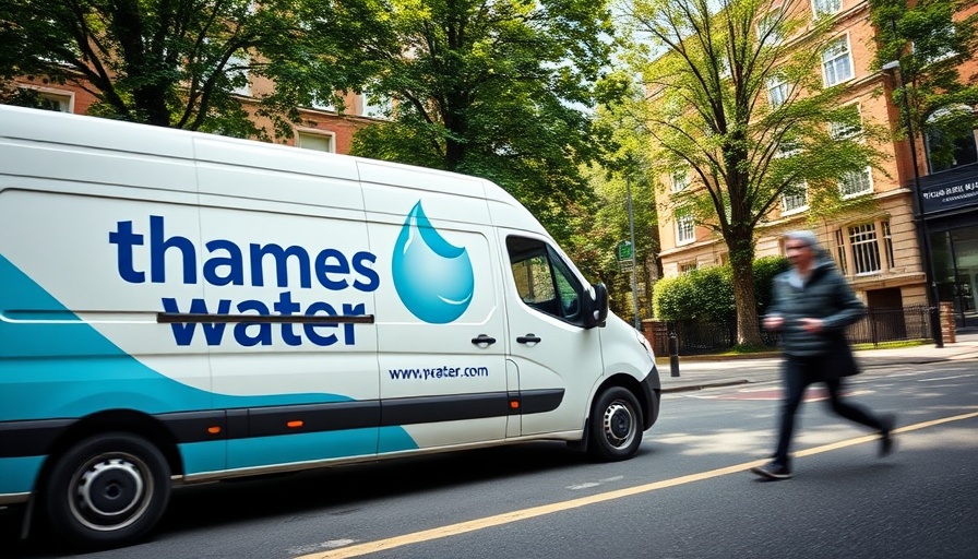 Blurred pedestrian passes Thames Water van amid bonuses controversy.