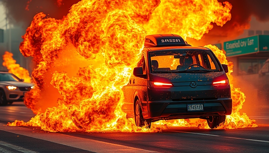 Waymo autonomous vehicle vandalism scene with car in flames.