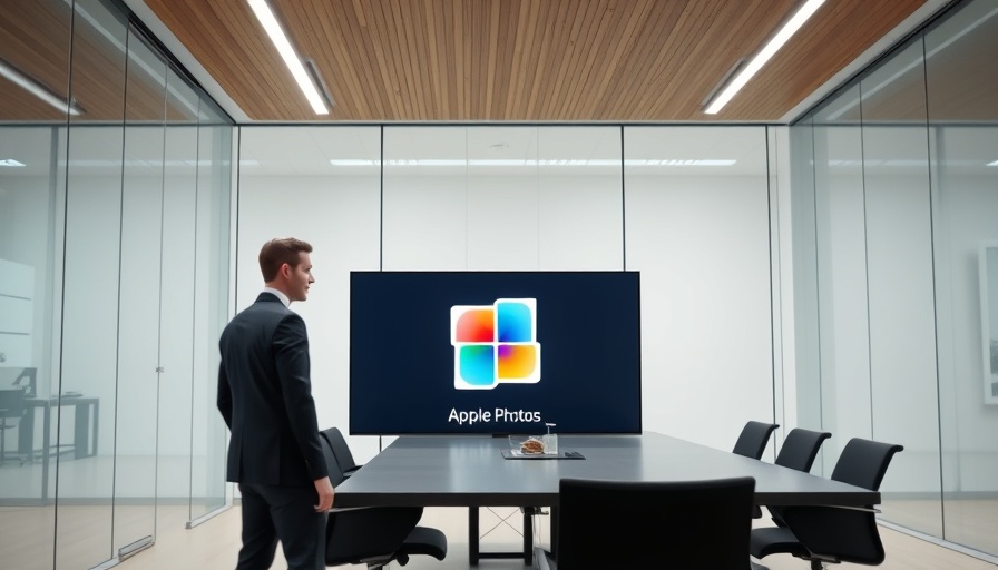 Apple Photos app icon displayed in a modern conference room