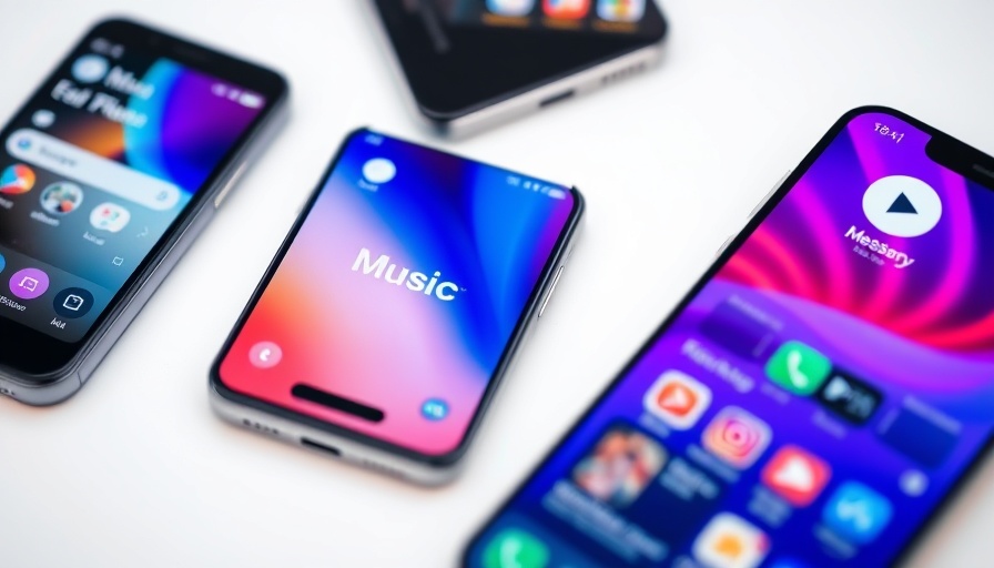 Apple WWDC 2025 updates presentation with vivid smartphone interfaces.