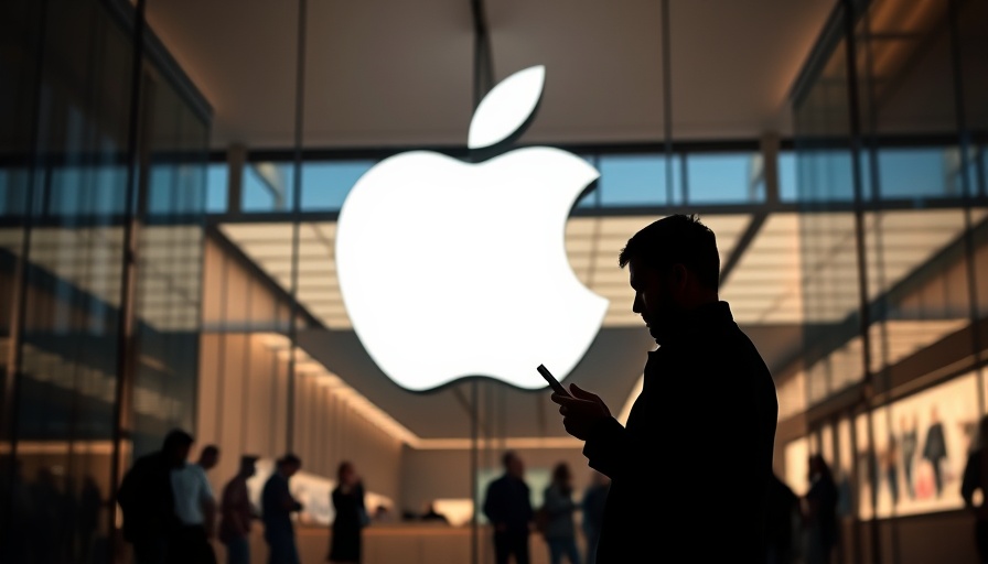 Man with smartphone in front of Apple store logo, iOS 26 rumors