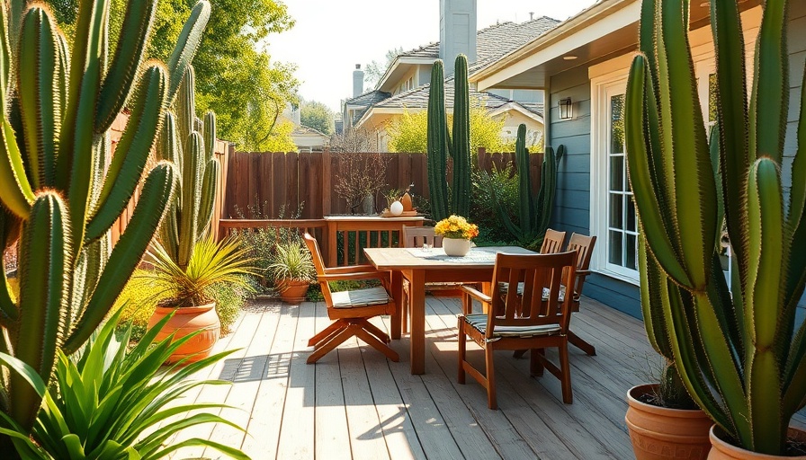 Garden design featuring a cozy outdoor deck with lush greenery.