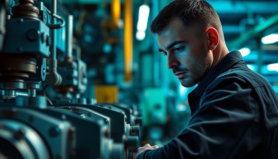 Industrial worker inspecting machinery in renewable energy facility.