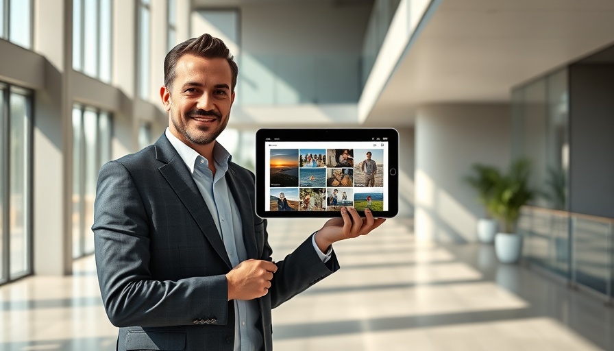 Apple Photos app update presentation in modern space.