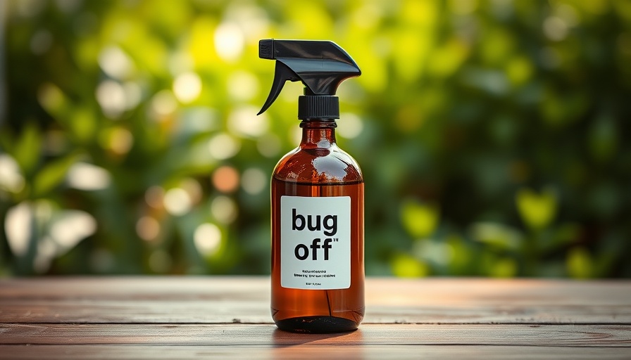 Amber spray bottle with 'bug off' label; DIY natural bug spray recipe.