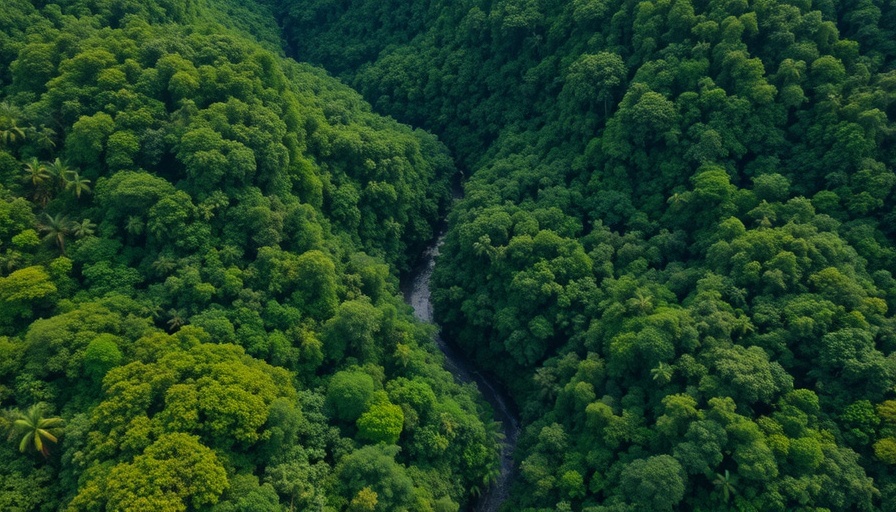 Aerial view of Southeast Asian rainforest landscape.