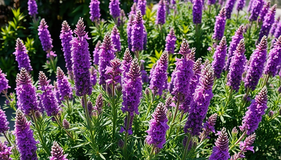 Vibrant blooming Texas sage in a sunny garden setting.