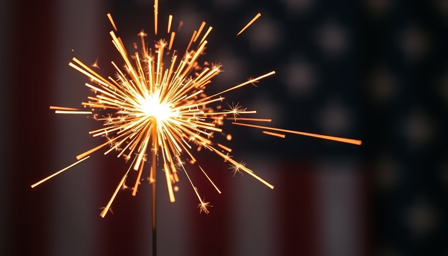 Festive sparklers glowing in front of American flag, 4th of July party ideas.