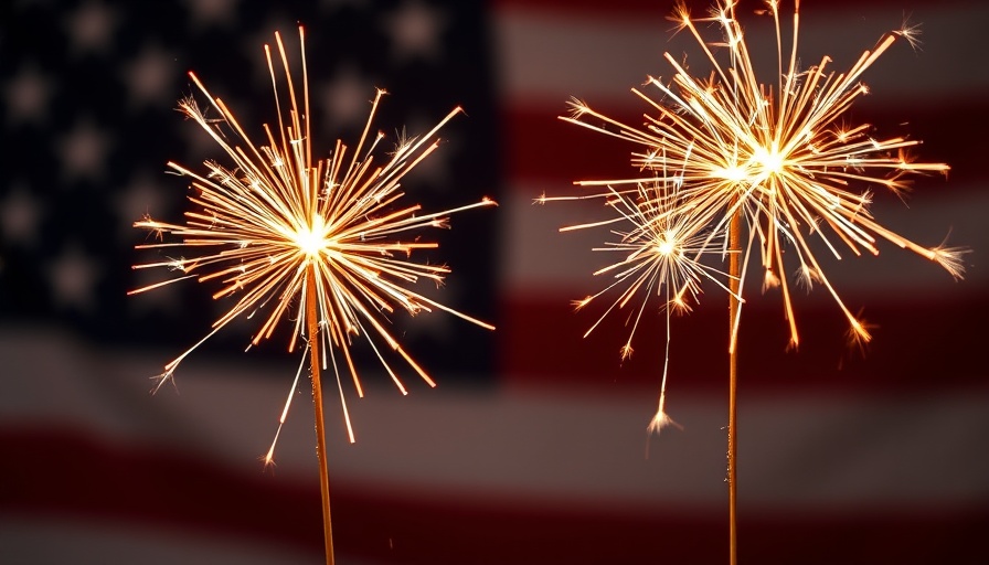 Sparklers in front of American flag, 4th of July party ideas.