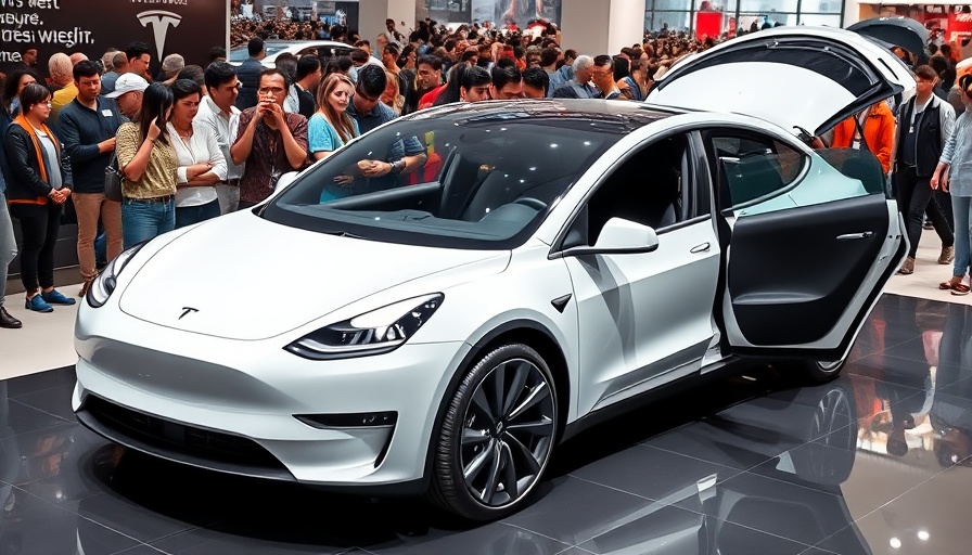 White Tesla Model Y displayed at the Tesla Robotaxi Launch event.