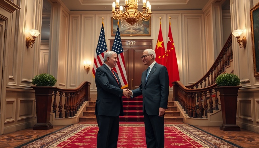 US-China trade agreement handshake with investment strategies backdrop.