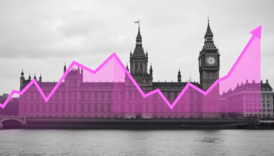 UK budget forecasts overspend visual with abstract graph and Parliament.