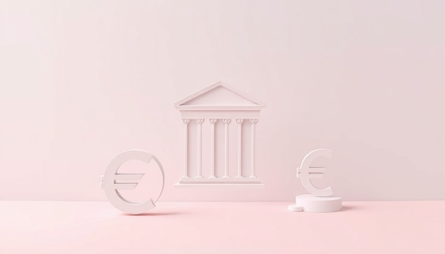 Abstract symbols representing European banks over Euro motif