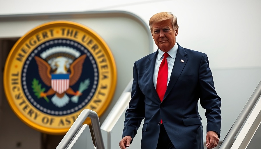 Man descending aircraft steps with Presidential seal, impact on business.