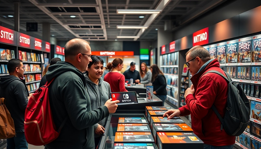 Nintendo Switch 2 sales at store counter, vibrant shopping scene.