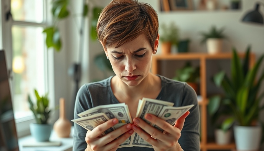 Frustrated woman manages bills with medical debt and divorce concerns.