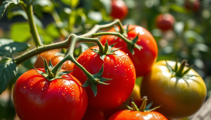 Close-up of ripe tomatoes in garden with natural light.