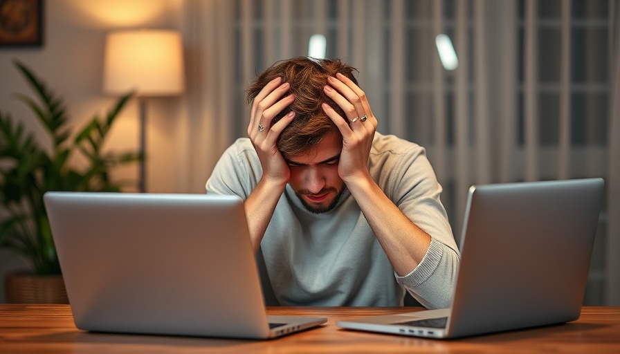 Stressed unemployed man facing laptop, Bankruptcy for the Unemployed.