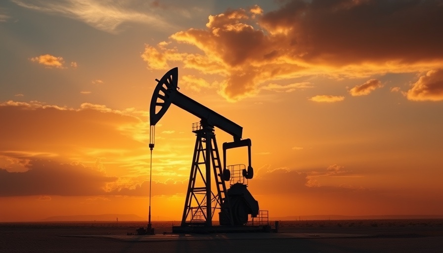 Oil drilling rig silhouette at sunset amid US-Iran tensions