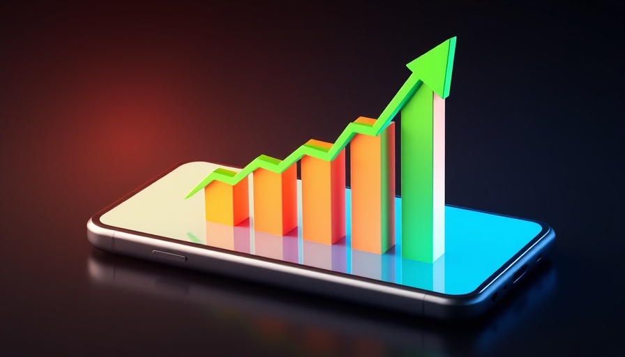 Digital illustration of financial growth with 3D bar graph and green arrow.
