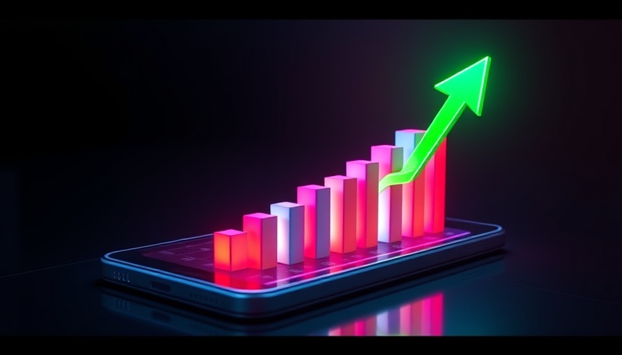 Stock market news digital illustration with bar chart and arrow.