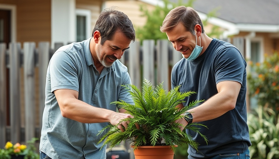 Two men collaborating on a front yard makeover project.