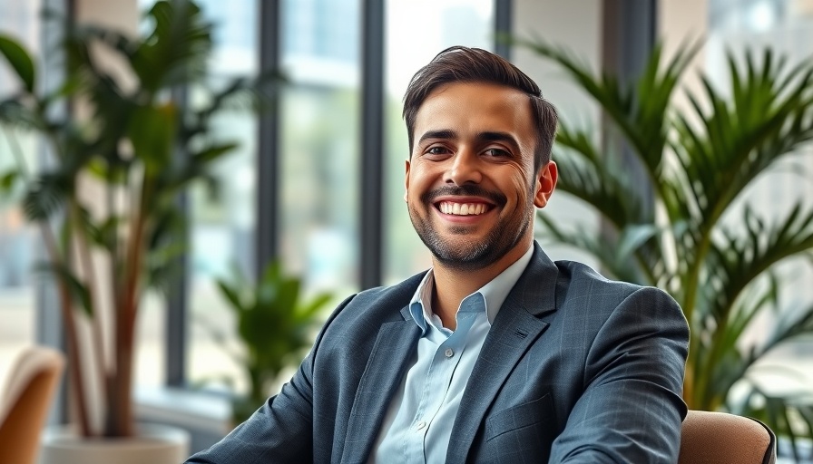 Cheerful man in a modern office representing legal tech startup funding.