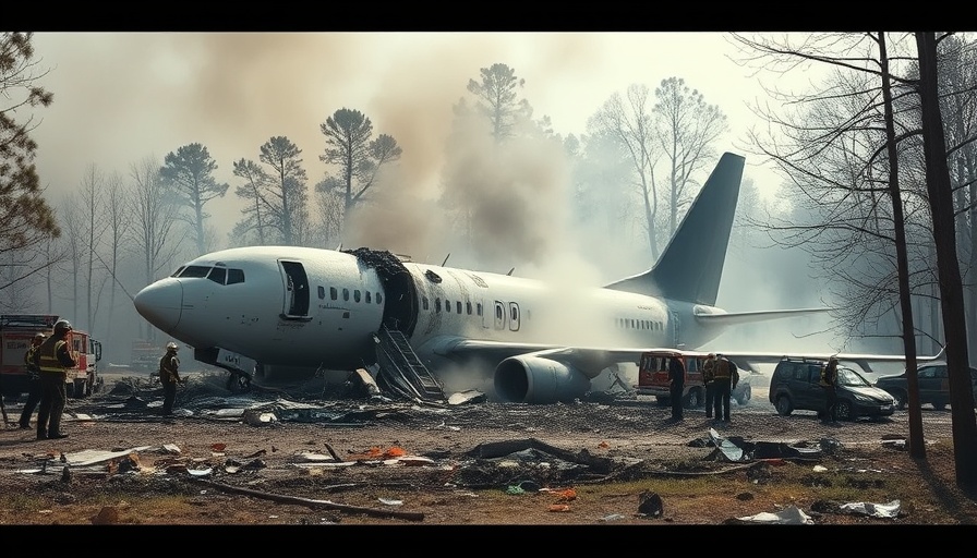 Scene of Air India flight to London crash with debris and smoke.