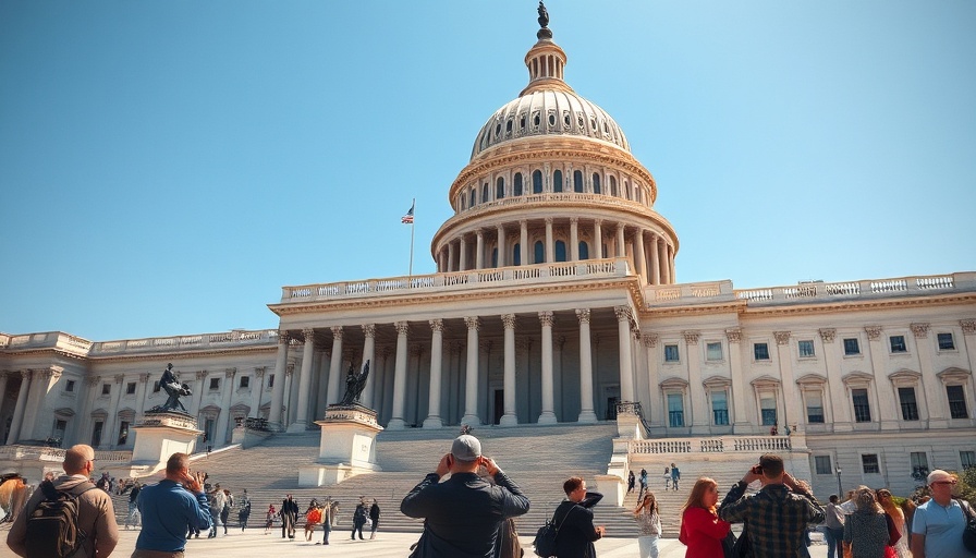 US Capitol, tourists photographing, bright sunny day.
