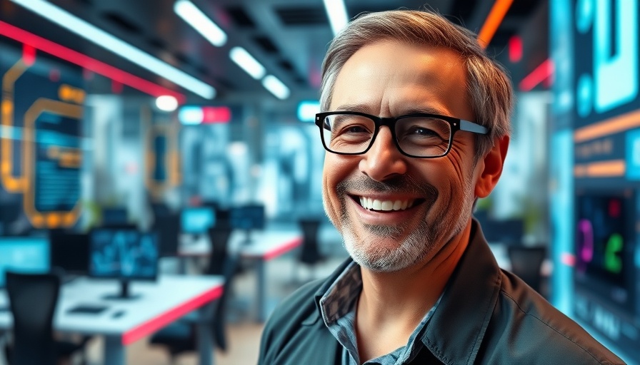 Rocket Ship Mentality in Business: Confident man in tech studio.