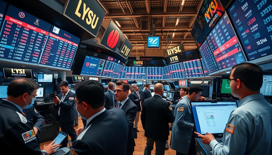 Traders discussing on a vibrant stock exchange floor showing market trends.