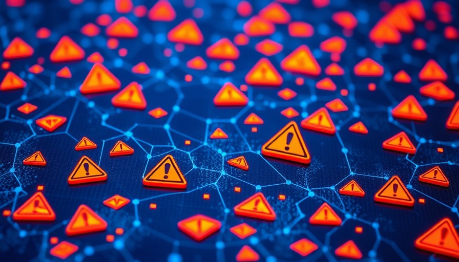 Digital warning symbols on blue grid depicting Google Cloud outage.