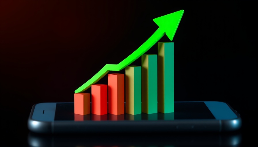 3D chart with upward arrow on smartphone, stock market news concept