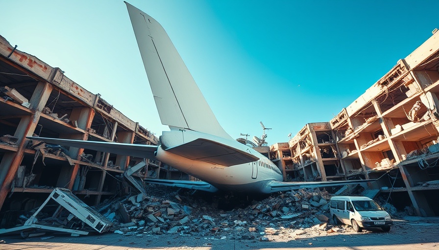 Air India Dreamliner crash site with airplane tail embedded in building