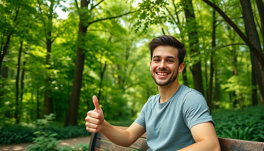 Young man promoting environmental conservation in forest
