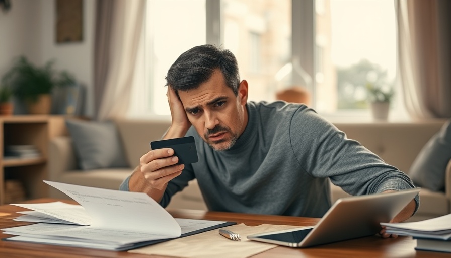 Person managing credit card debt while unemployed at home, reviewing finances.