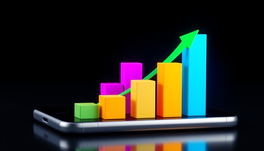 3D bar graphs and arrow on smartphone depict stock market news.