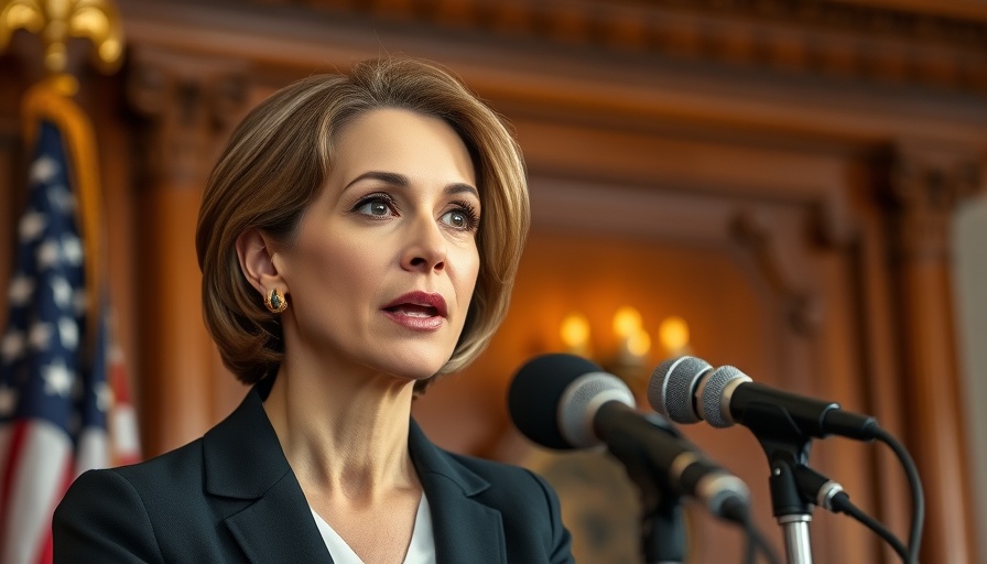 Professional woman discussing AI safety regulations at a podium