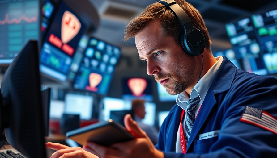 Focused stock traders analyzing data on volatile trading floor.