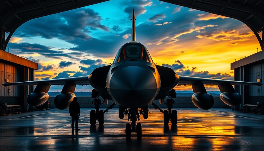 UK military jet prepared in a Middle East hangar at dawn.