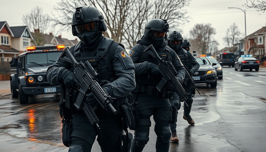 Minnesota shooting suspect security services with police and armored vehicles.