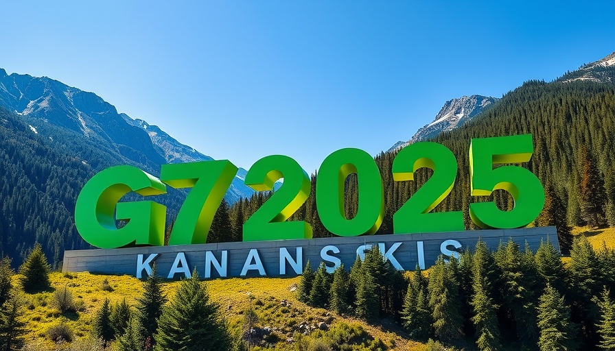 G7 2025 Kananaskis sign against mountain landscape.