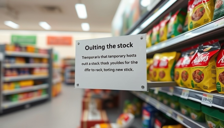 Sign in a store explaining out-of-stock issue related to UNFI cyberattack recovery.