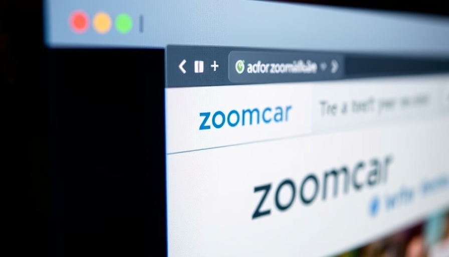 Zoomcar website page close-up displaying logo and URL