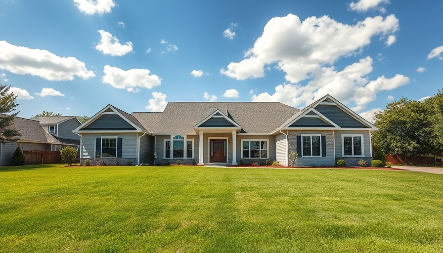 Modern suburban home with well-maintained lawn under clear skies.